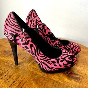 Pink Zebra Suede Heels